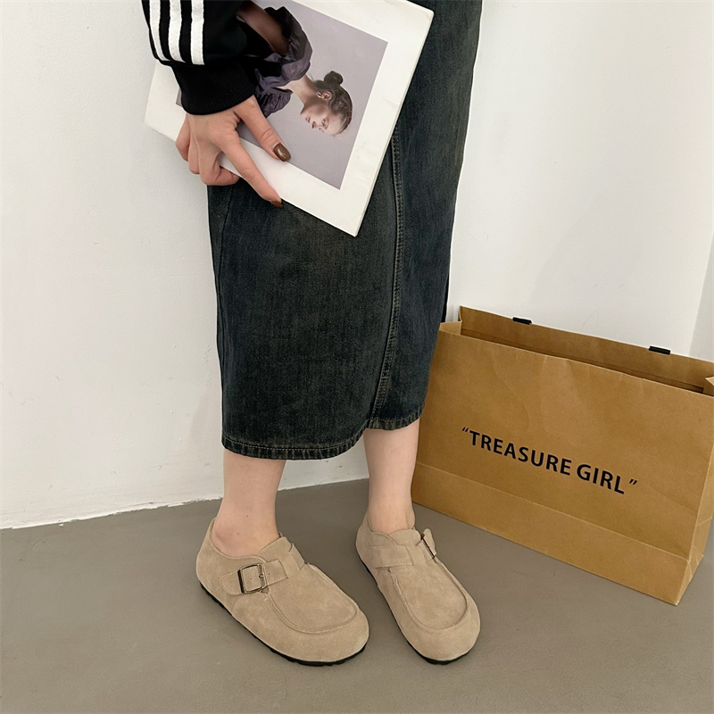 1704445630267_755715.jpg 2024 New Arrival Casual Loafers for Women - Round Toe Leather Buckle Deep Mouth Flat Shoes in Khaki Apricot Light Brown