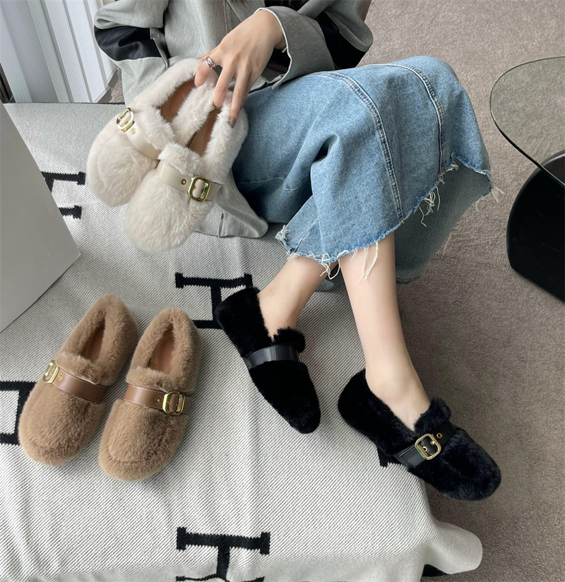 1722164422612_419599.jpg Flat Cute Furry Slippers for Women 2024 New Korean Style Ins Mink Fur Buckle Cotton Bean Shoes