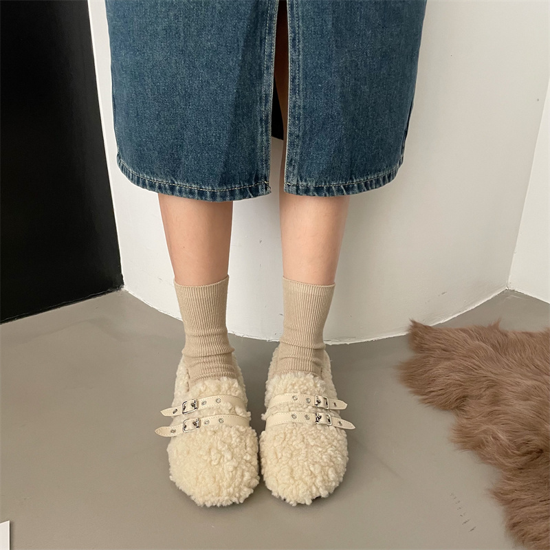FENGDA Women's Retro Faux Suede Slip-On Loafers with Thick Sole and Faux Fur Lining for Winter 2025
