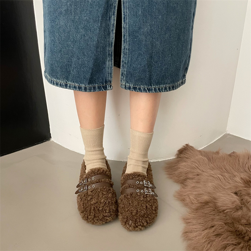 FENGDA Women's Retro Faux Suede Slip-On Loafers with Thick Sole and Faux Fur Lining for Winter 2025