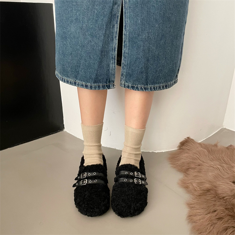 FENGDA Women's Retro Faux Suede Slip-On Loafers with Thick Sole and Faux Fur Lining for Winter 2025