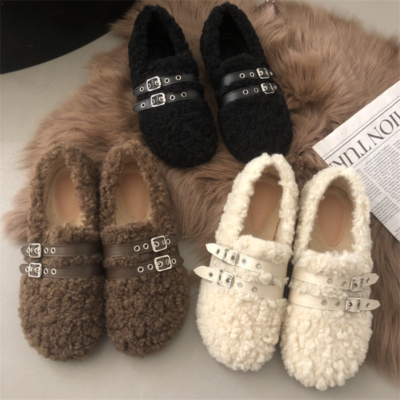 FENGDA Women's Retro Faux Suede Slip-On Loafers with Thick Sole and Faux Fur Lining for Winter 2025