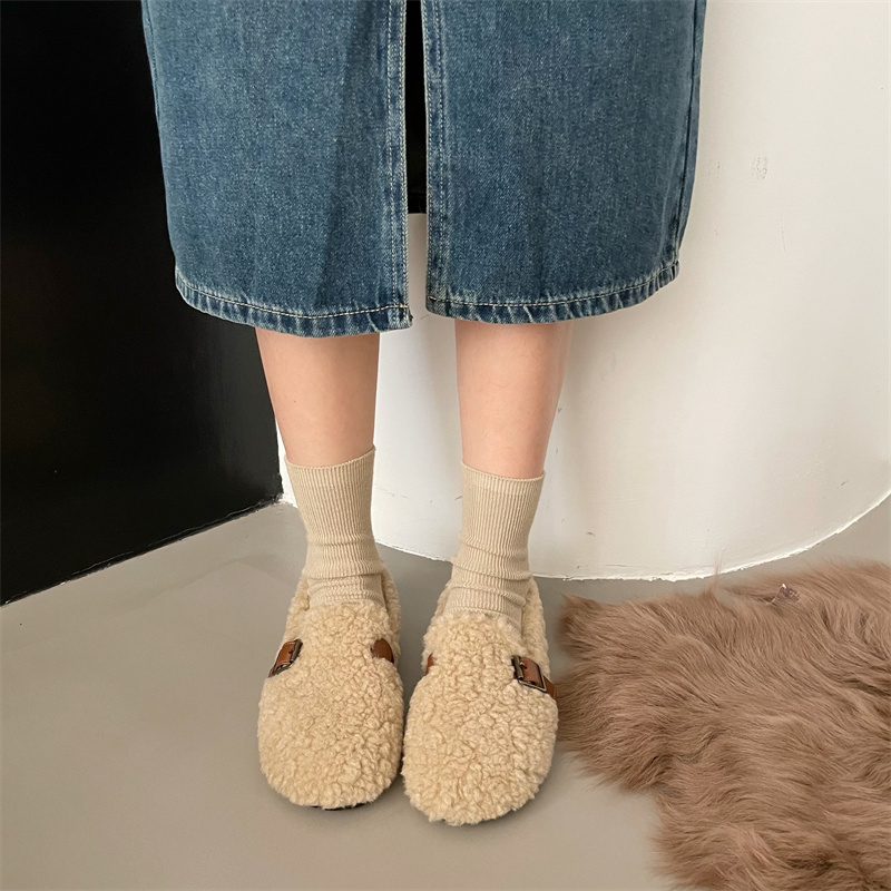 1722164849604_499762.jpg FENGDA Women's Retro Faux Suede Slip-On Loafers with Faux Fur Lining, Thick Sole, Warm Winter Shoes for Pregnant Women, 2024 New Arrival