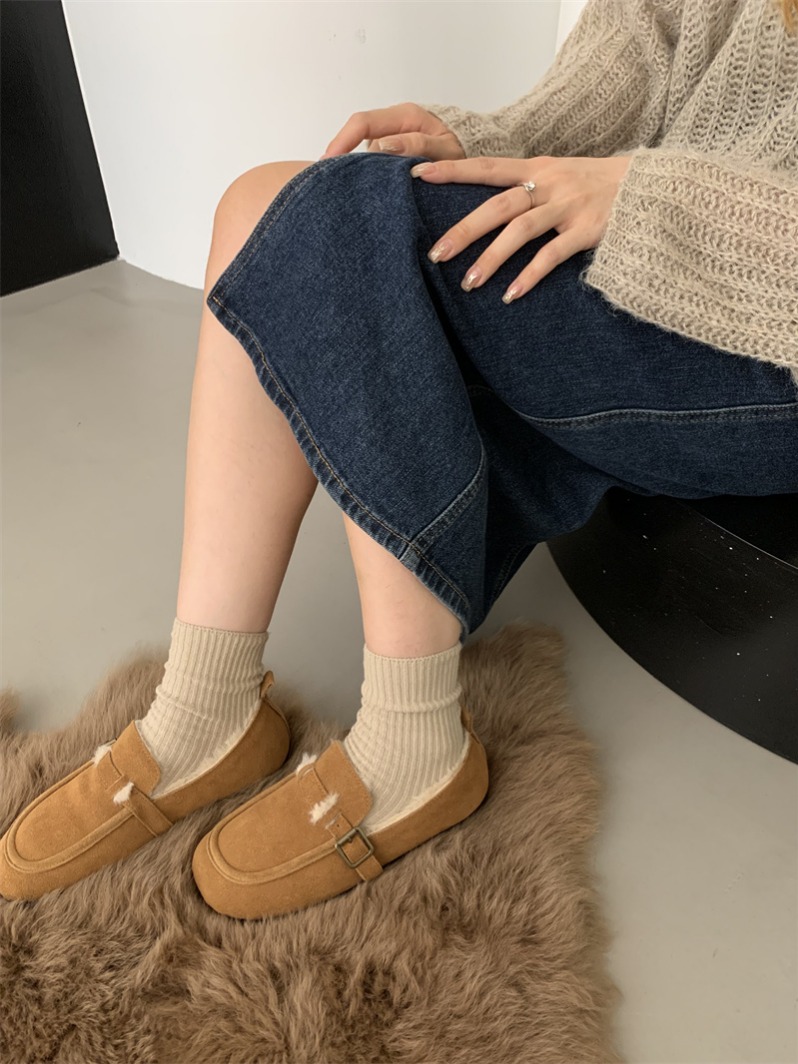 Fengda Women's Faux Fur Lined Round Toe Loafers Slip-On Casual Shoes Winter