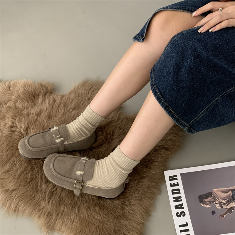 Fengda Women's Faux Fur Lined Round Toe Loafers Slip-On Casual Shoes Winter