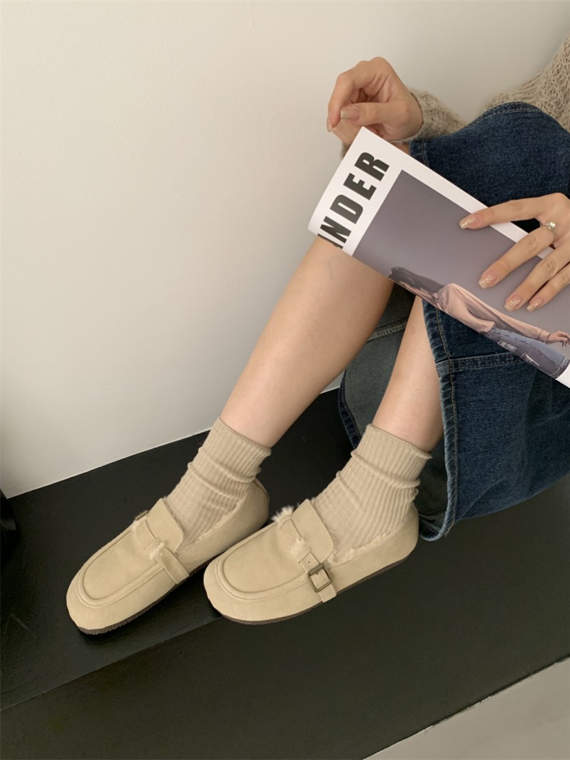 Fengda Women's Faux Fur Lined Round Toe Loafers Slip-On Casual Shoes Winter