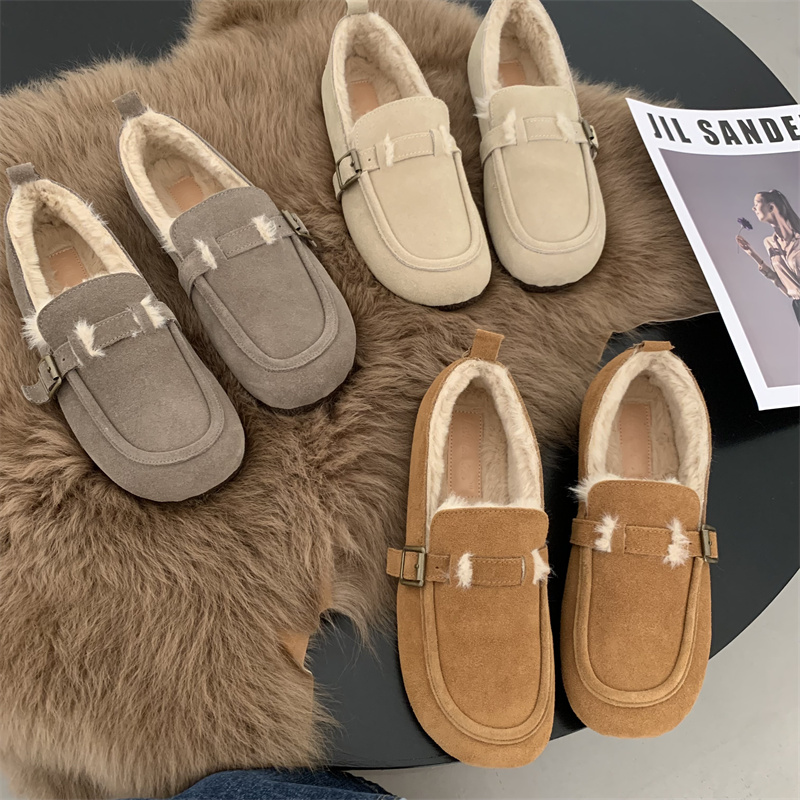 Fengda Women's Faux Fur Lined Round Toe Loafers Slip-On Casual Shoes Winter