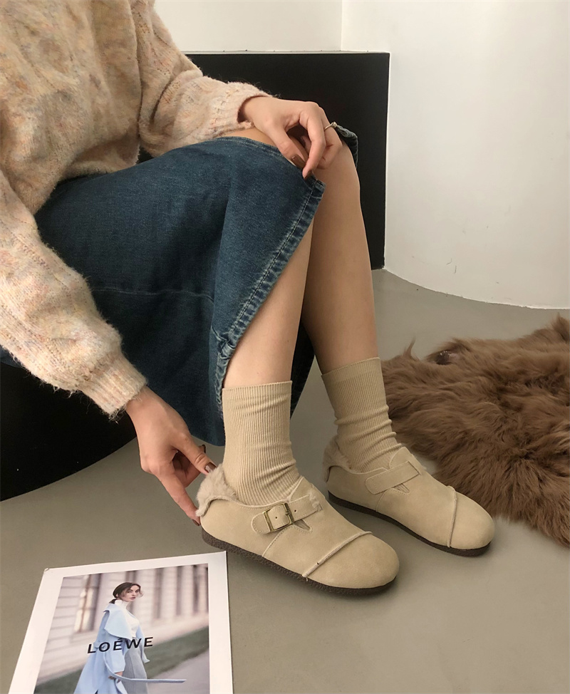 Genuine Leather Birkenstock Women's Winter Lined Retro Loafers Flat Shoes 2024 New