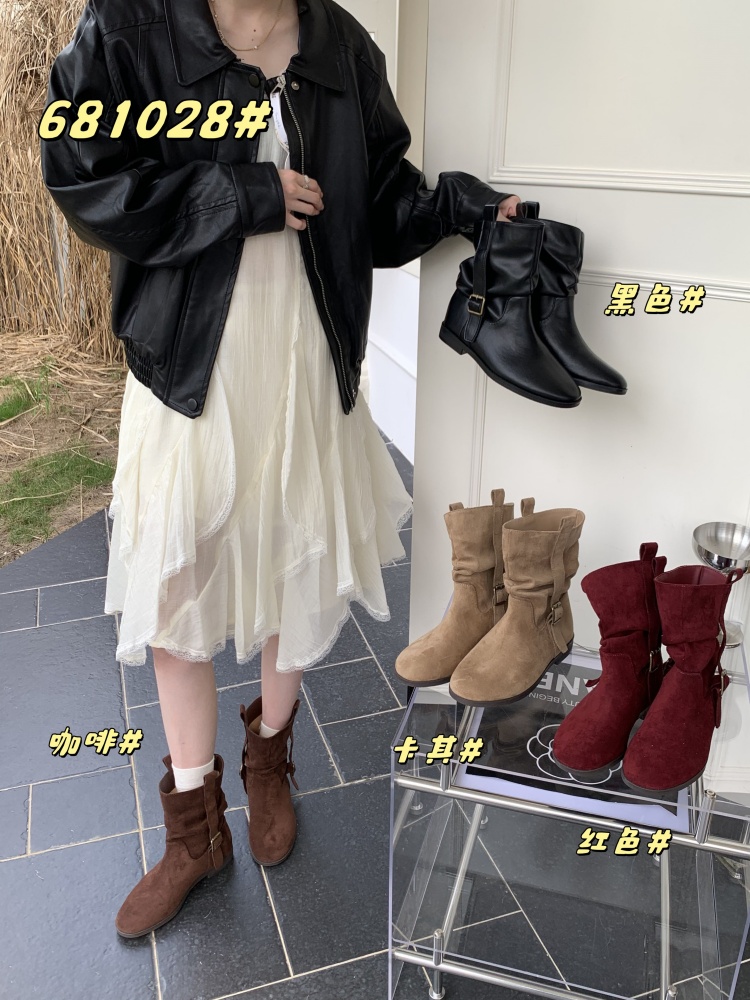 1756796498259_GpN3dK.jpg 2025 New Round Toe Short Boots for Women Suede Chelsea Boots Ankle Boots Retro Wrinkled