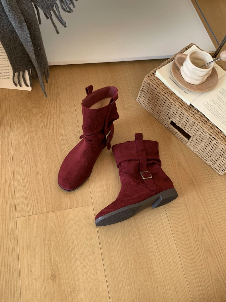 1756796534193_G84ECJ.jpg 2025 New Round Toe Short Boots for Women Suede Chelsea Boots Ankle Boots Retro Wrinkled