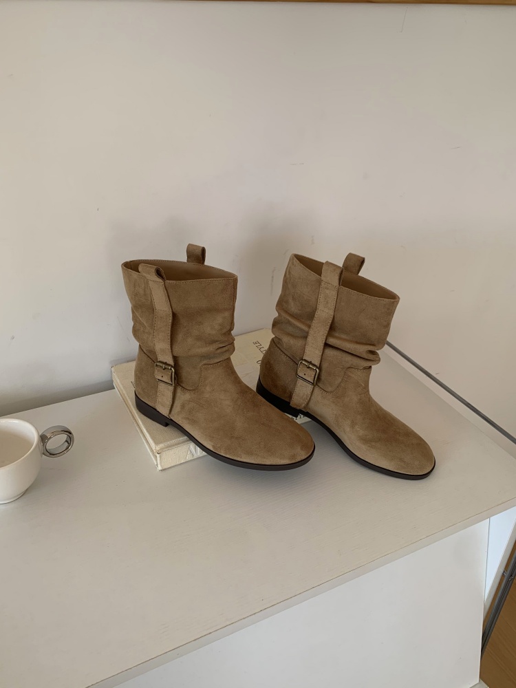 1756796548555_Abtrtg.jpg 2025 New Round Toe Short Boots for Women Suede Chelsea Boots Ankle Boots Retro Wrinkled