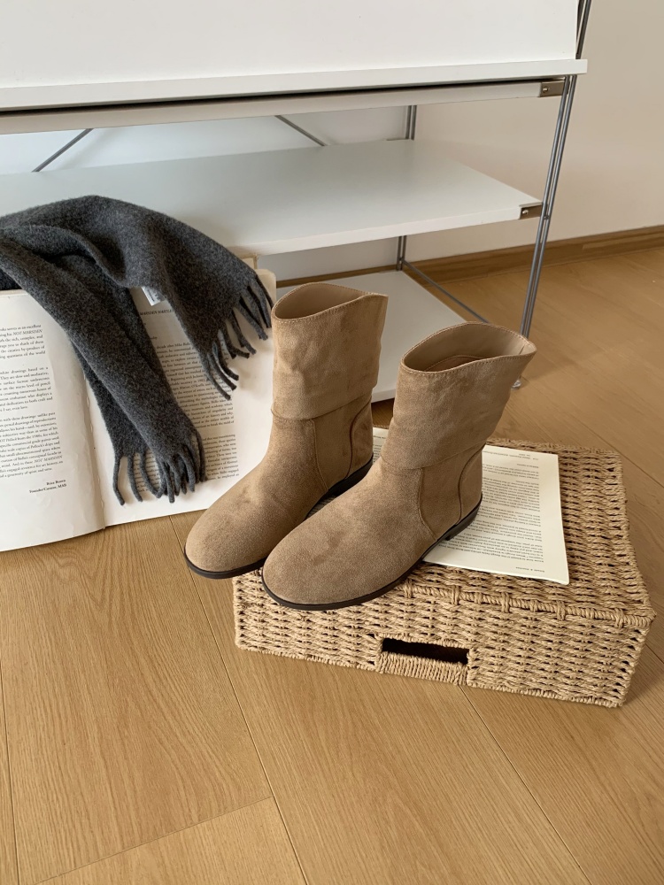 Korean Retro Chunky Heel Sleeve Martin Boots Women 2025 New Fashion Versatile Suede Short Boots Female Shoes