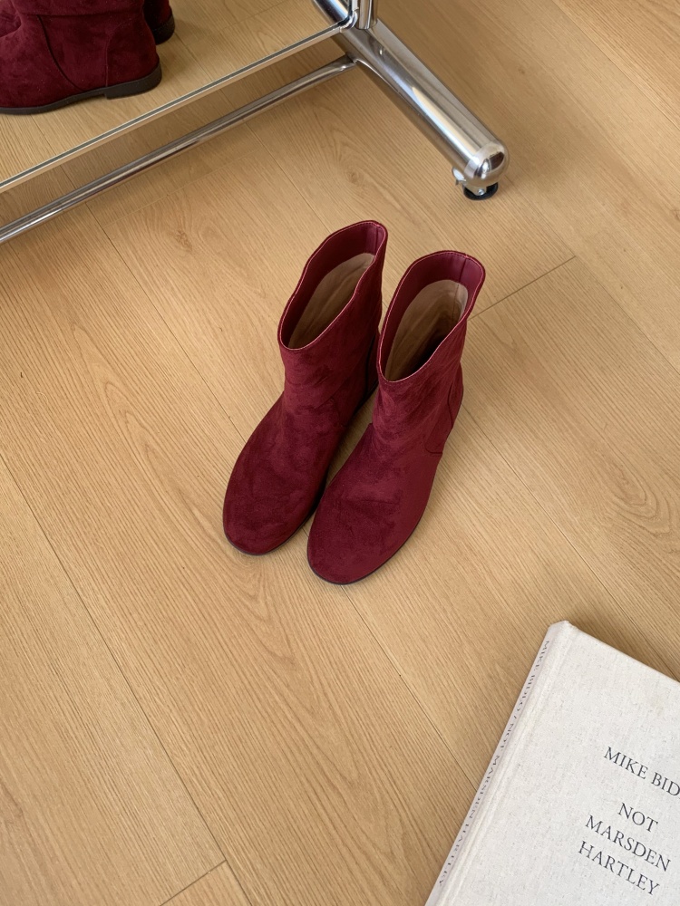 Korean Retro Chunky Heel Sleeve Martin Boots Women 2025 New Fashion Versatile Suede Short Boots Female Shoes
