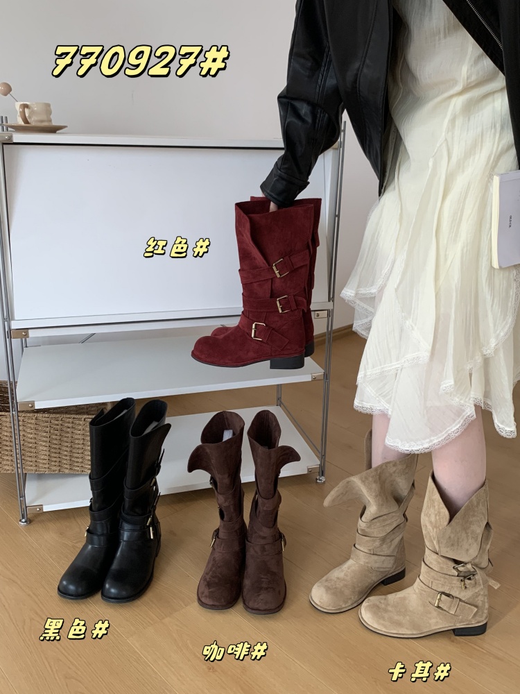 1757044967190_VMKnBG.jpg French Retro Chunky High-Top Knight Boots Women 2025 Autumn New Korean Style Fashion Velvet Slim Short Boots
