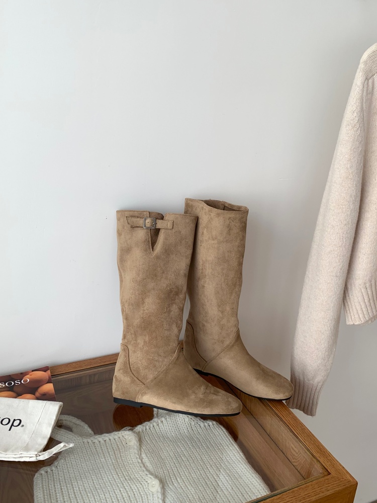French Pleated Stacked Fashion Boots for Women Winter Slim High Top Soft Leather Riding Boots Martin Boots