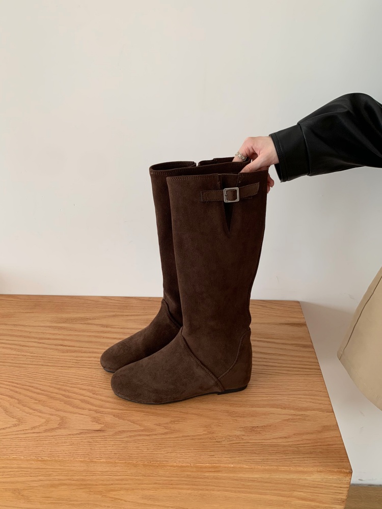 French Pleated Stacked Fashion Boots for Women Winter Slim High Top Soft Leather Riding Boots Martin Boots