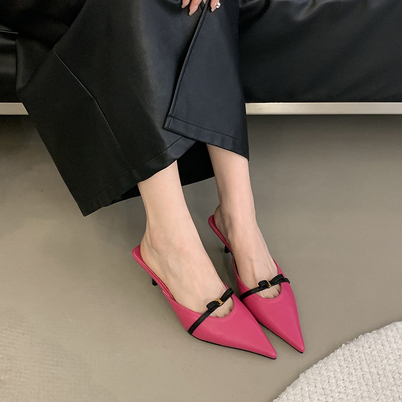 1768376424838_rzLecB.jpg Women's Elegant Pointed Toe Low Heel Open Back Sandals - Solid Color Bow Decor Slip On Dress Shoes