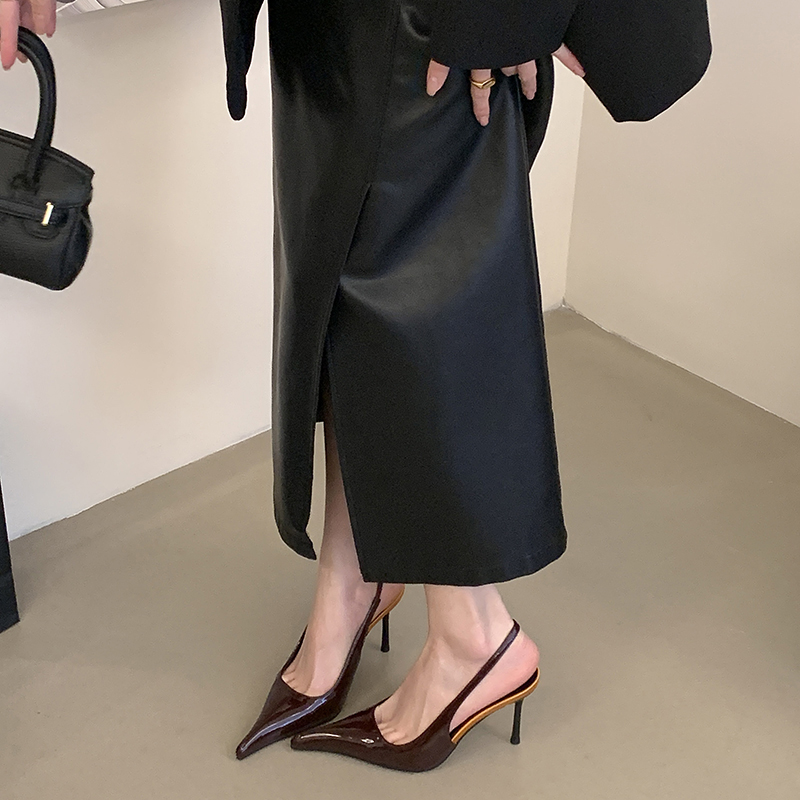 Women's Pointed Toe High Heel Sandals Patent Leather Elegant Style