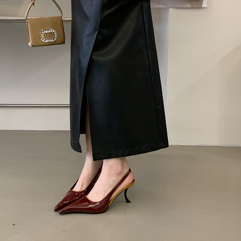 1770093509973_Xy3uWK.jpg 2026 Spring Summer Women's High Heel Shoes Pointed Toe Patent Leather Open Toe Sandals Fashion Versatile Thin Heel