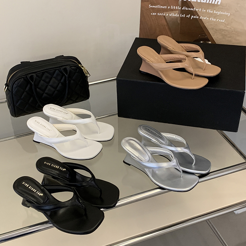 1771846700338_6cLq3Y.jpg 2026 Summer Relaxed High Heel Sandals French Simple Elegant Thong Slippers Comfortable Versatile Wedge Open Toe Women Shoes