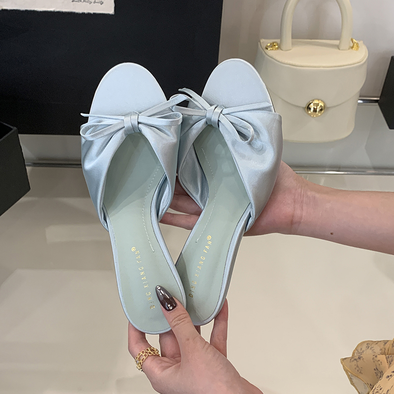 1771850002633_70Qo5X.jpg 2026 Summer Cute Open Toe Women's Shoes Korean Style Comfort Silk Sandals Sweet Bow Kitten Heel Slippers