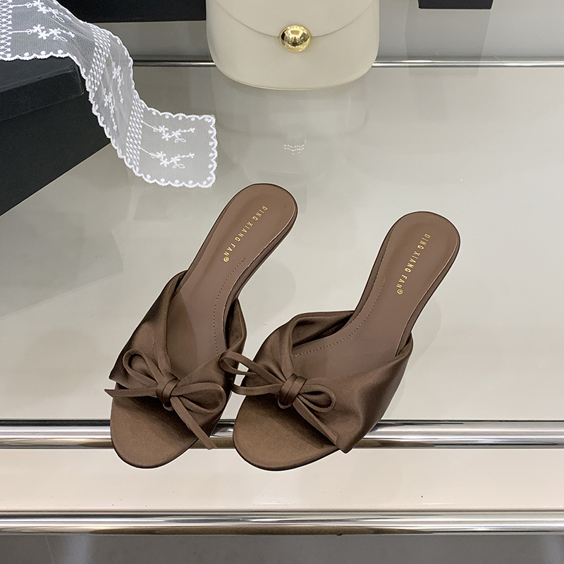 1771850017090_UOGLEm.jpg 2026 Summer Cute Open Toe Women's Shoes Korean Style Comfort Silk Sandals Sweet Bow Kitten Heel Slippers