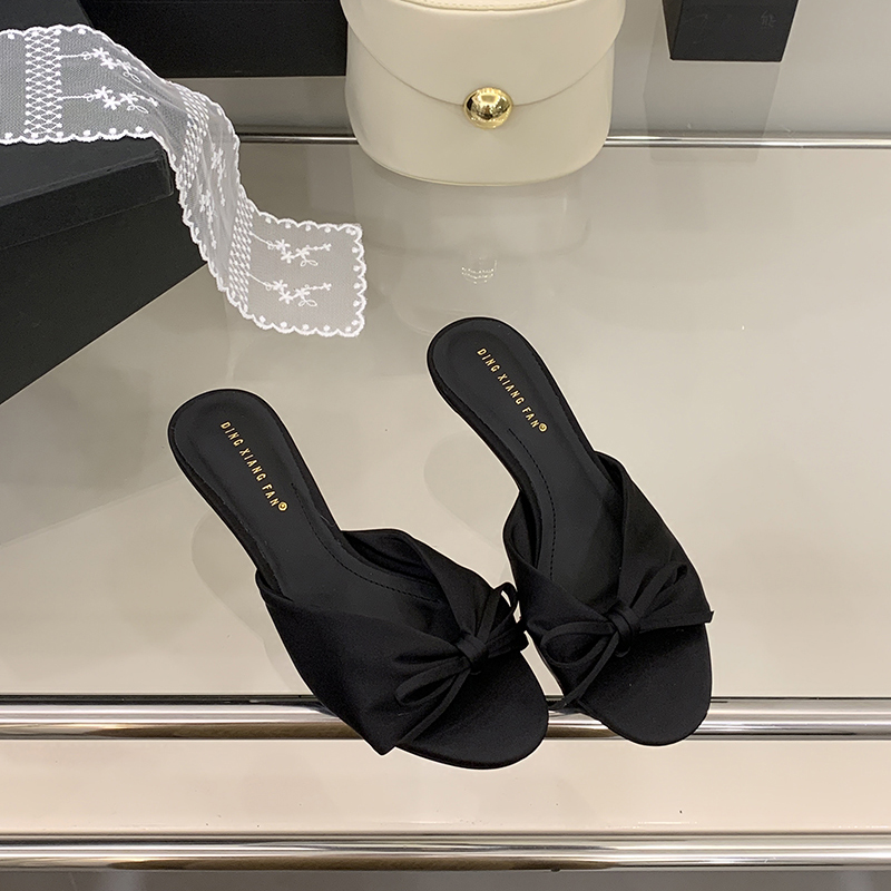 1771850060629_NP0NBl.jpg 2026 Summer Cute Open Toe Women's Shoes Korean Style Comfort Silk Sandals Sweet Bow Kitten Heel Slippers