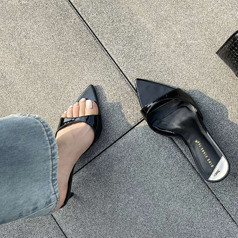 2026 Summer Elegant Open Toe Women's High Heel Sandals Simple One-Strap Fashion European and American Style Pointed Toe Thin Heel Slippers Women