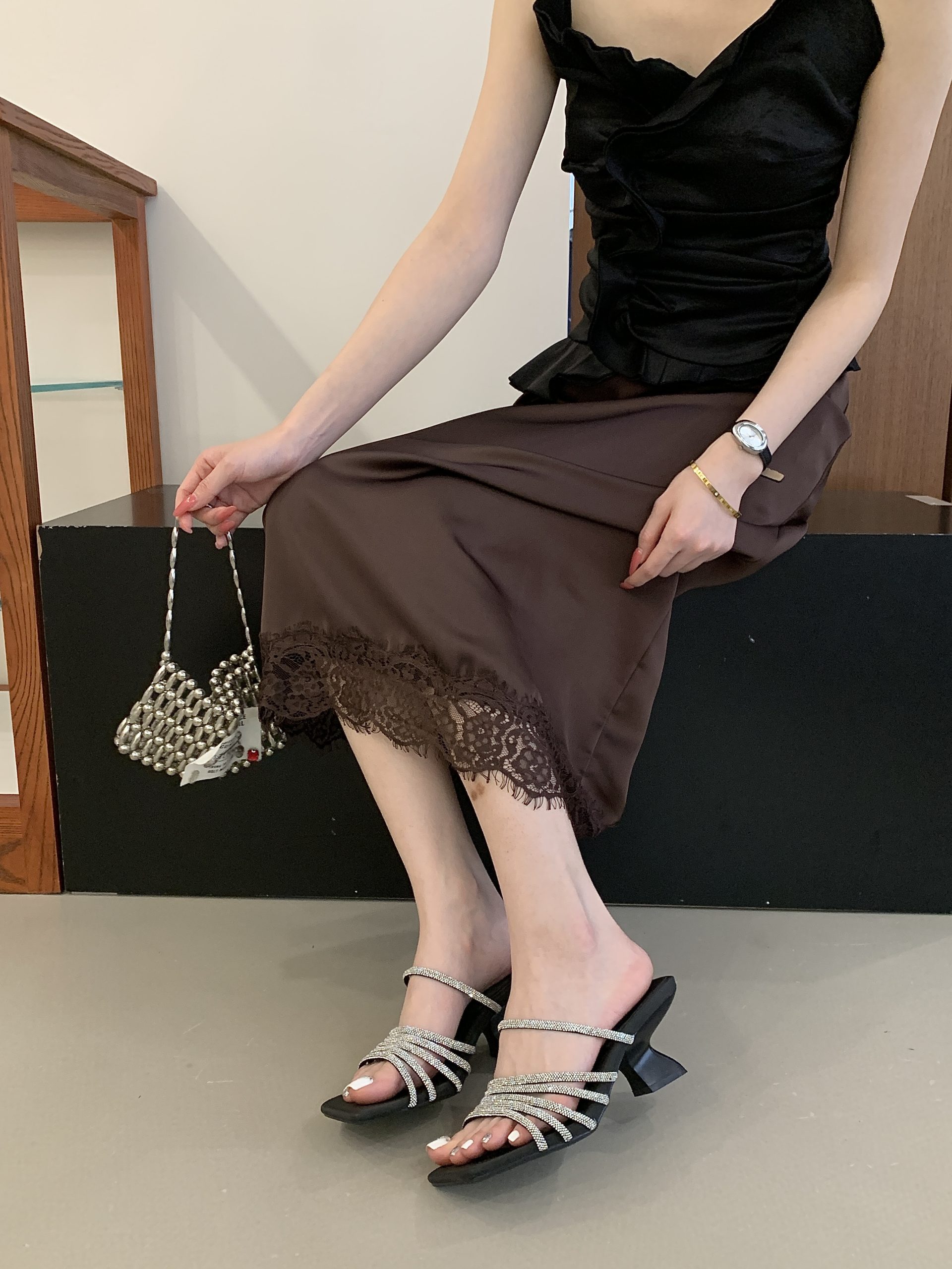 Women's Rhinestone Wedge Heel Sandals Open Toe Summer Two-Way Slippers High Heels for Dress Fashion