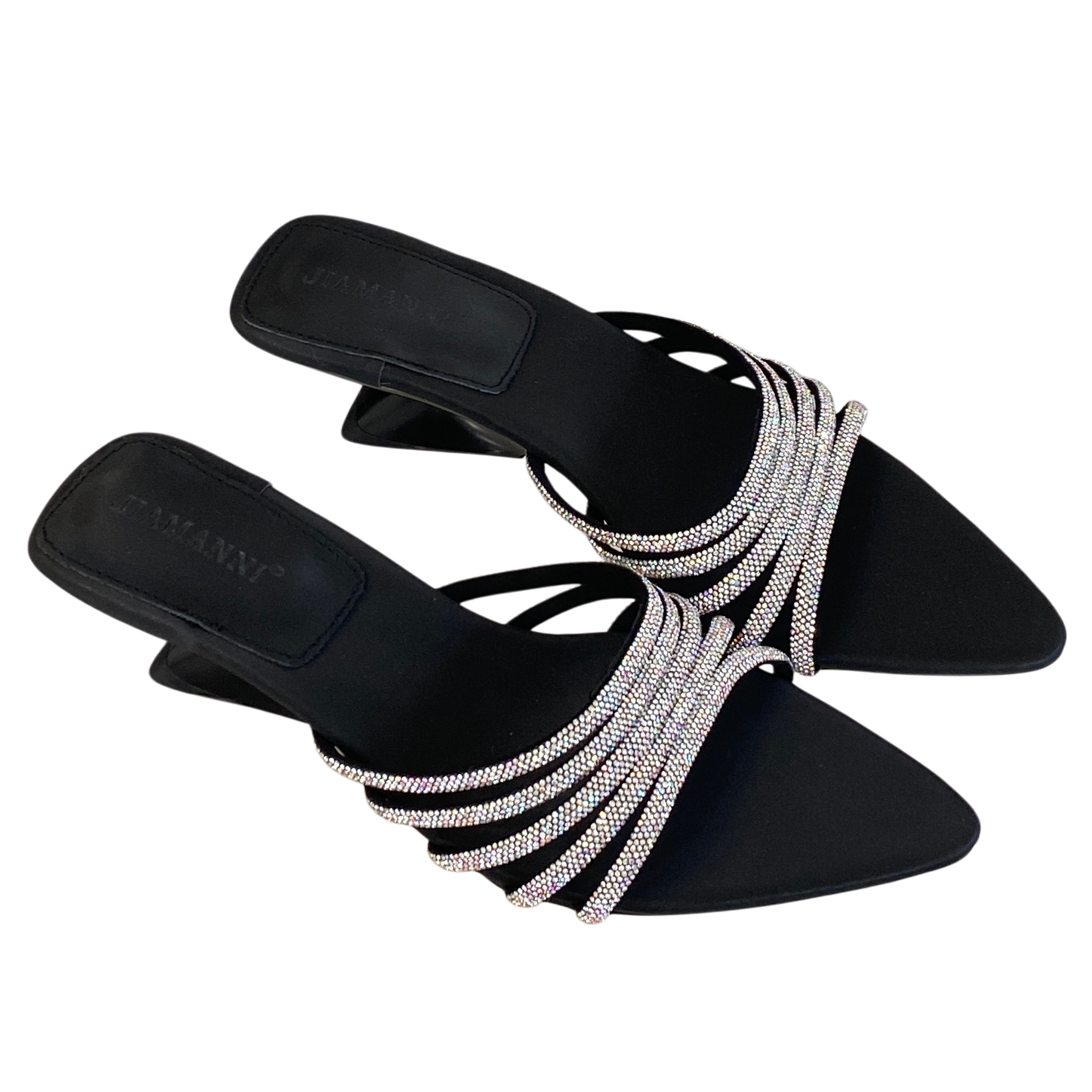2026 Summer French Rhinestone Pointed Toe Wedge Heel Slippers for Women - Beige White Black