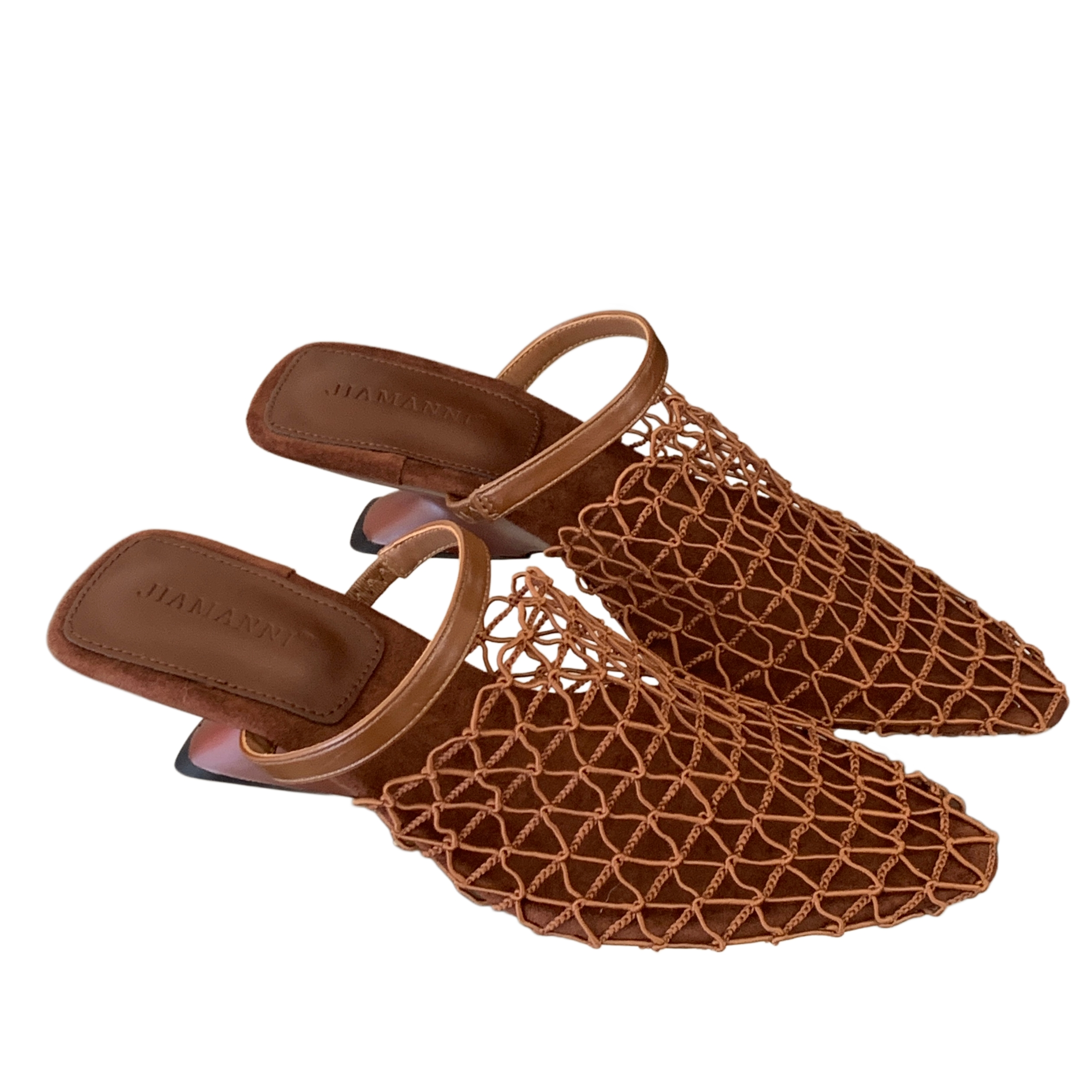 French Fishnet Toe Strap Half Slippers for Women 2026 Summer Mid Heel Woven Hollow Out Casual Sandals