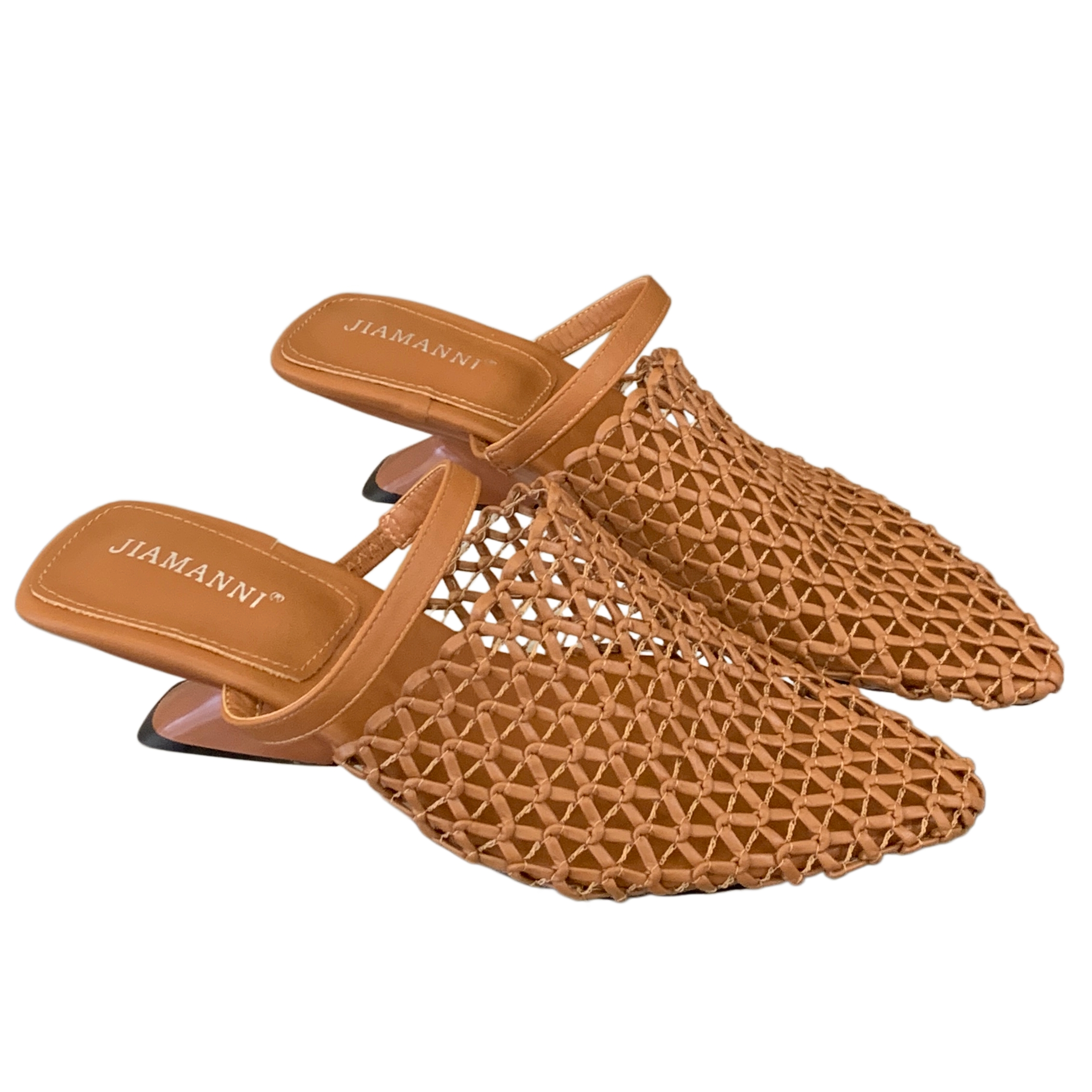 French Fishnet Toe Strap Half Slippers for Women 2026 Summer Mid Heel Woven Hollow Out Slide Sandals