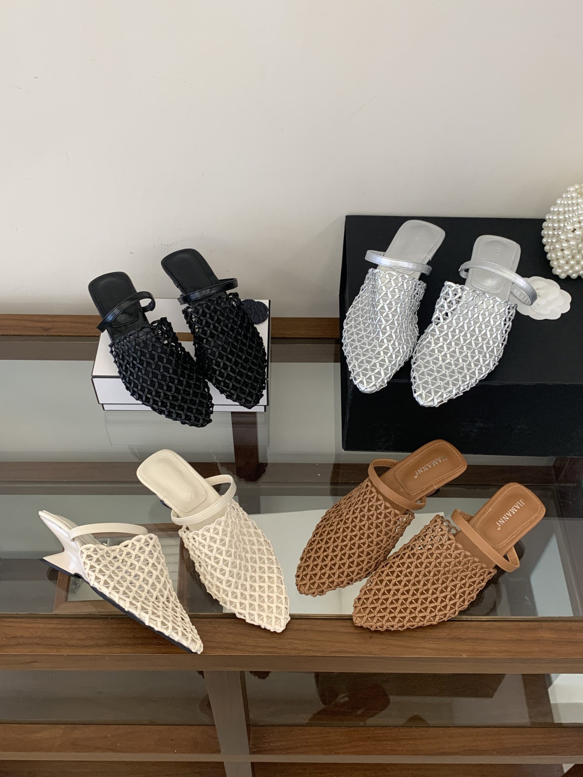 1780806518876_3KwTfA.jpg French Fishnet Toe Strap Half Slippers for Women 2026 Summer Mid Heel Woven Hollow Out Slide Sandals