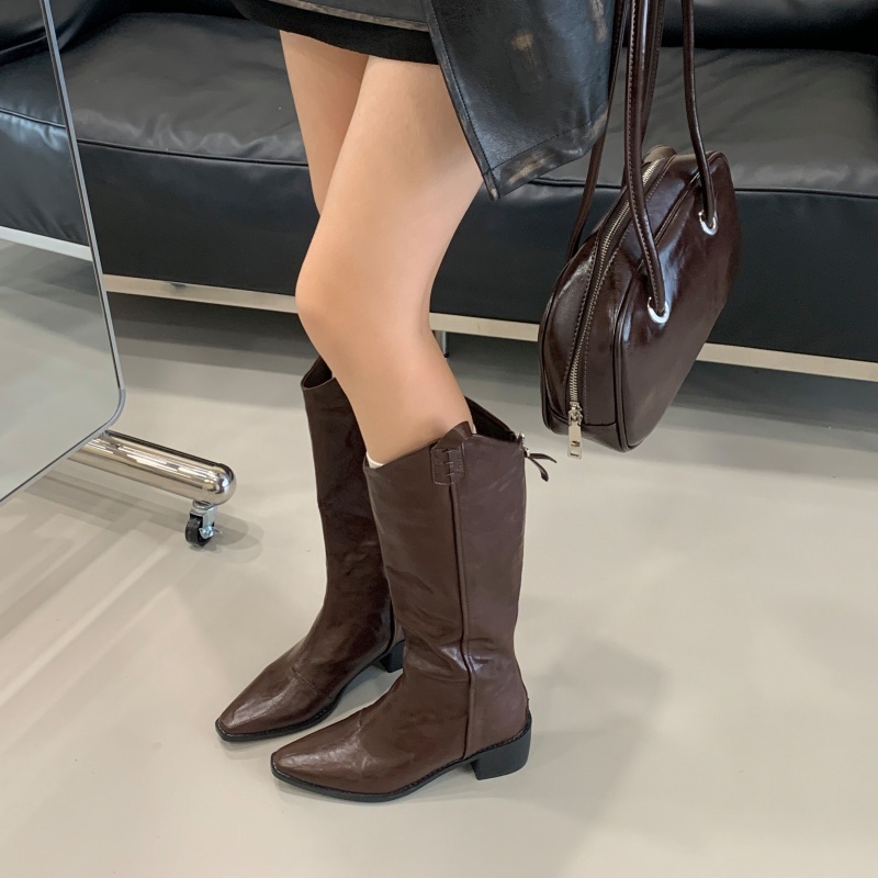 1781592150505_J2K7tg.jpg Vintage Pointed Toe V-Cut High Shaft Western Boots for Women, Low Heel, Over Knee, Riding Boots