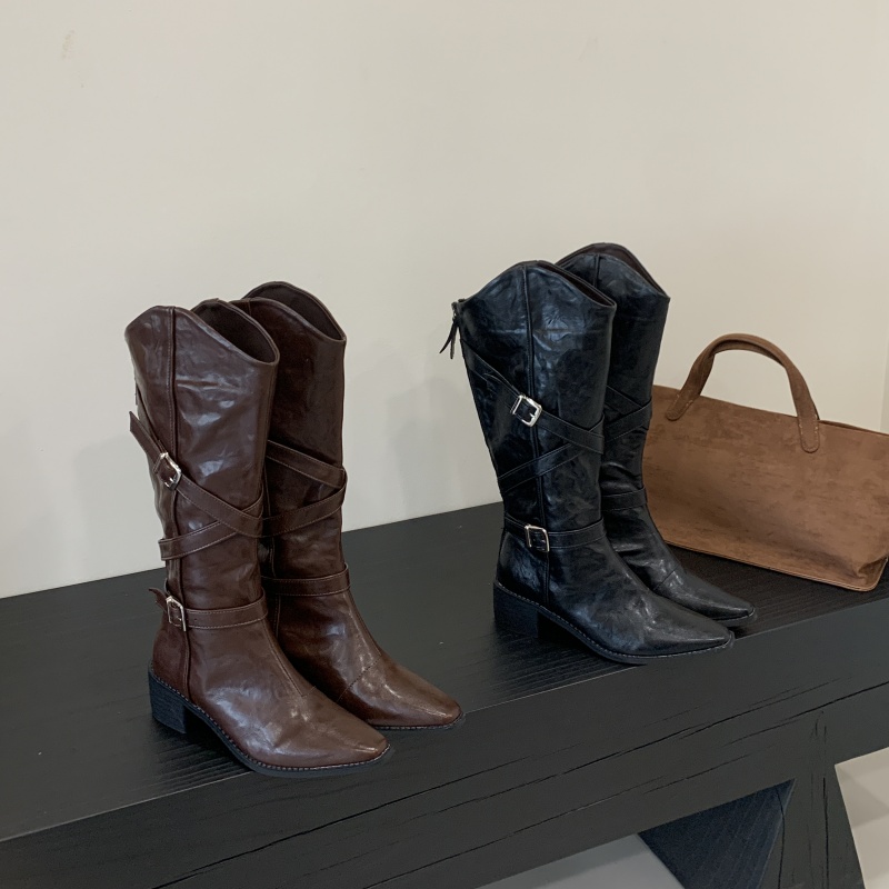 2026 New V-Cut Stretch Knee High Boots Women High Heel Tall Riding Boots Pointed Toe
