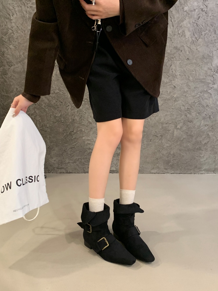 1781686245490_j1zica.jpg Korean Style Retro French Short Boots Women Square Toe Western Boots Suede Mid Calf Boots