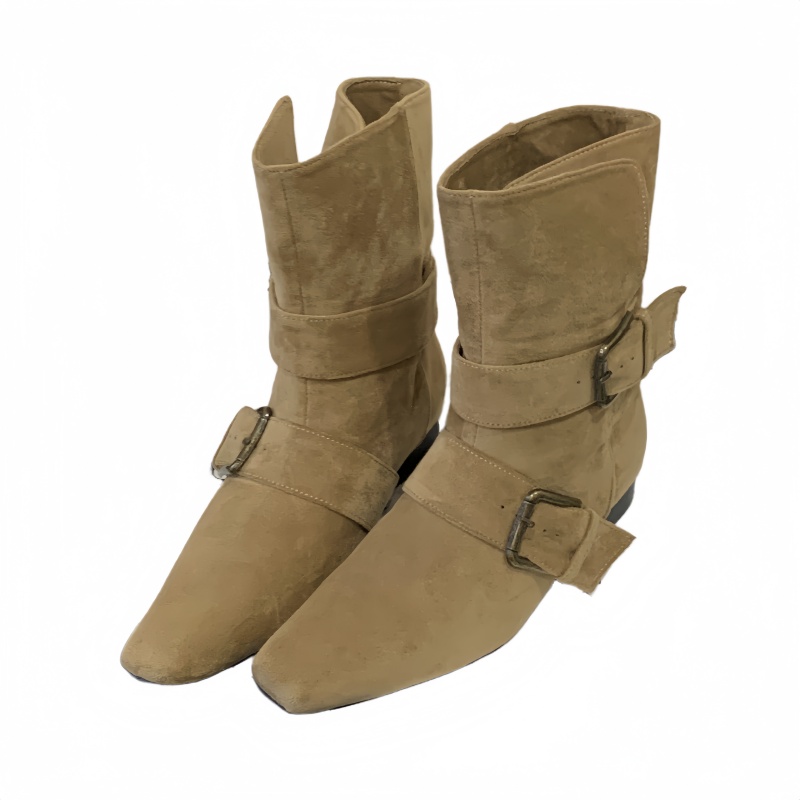 1781686289895_2amOo8.jpg Korean Style Retro French Short Boots Women Square Toe Western Boots Suede Mid Calf Boots