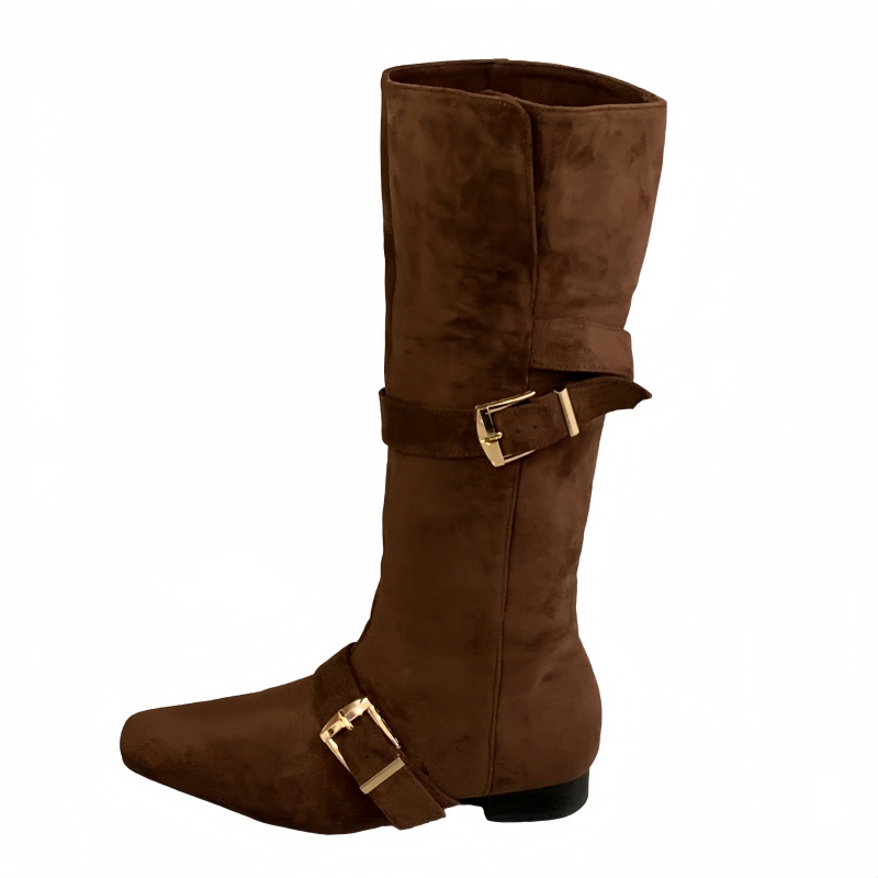 1781687067764_X9P2Vk.jpg Vintage Square Toe Belt Buckle Fold Over Long Boots Women Autumn Winter New Style Chunky Heel Slim Leg Tall Western Cowboy Boots