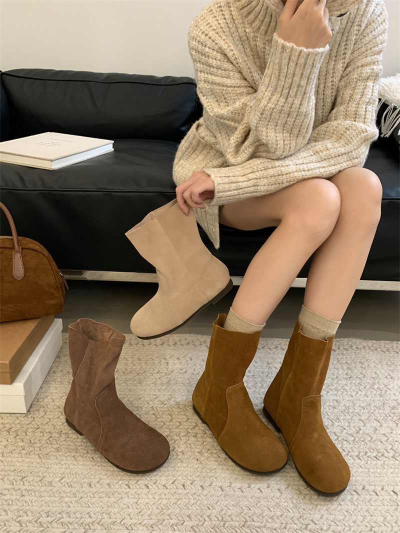 1784196117240_5vHESC.jpg Genuine Leather Autumn Winter Round Toe Short Boots Women 2026 New Soft Sole Suede Two-Way Wear Martin Boots