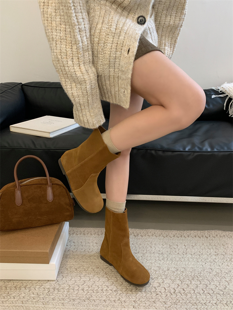 1784196127298_NdPPGE.jpg Genuine Leather Autumn Winter Round Toe Short Boots Women 2026 New Soft Sole Suede Two-Way Wear Martin Boots